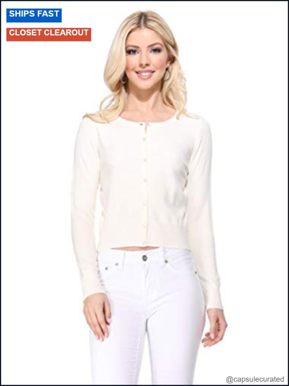 Cropped Cardigan Sweater Long Sleeve Crewneck Button Down Knit Lightweight